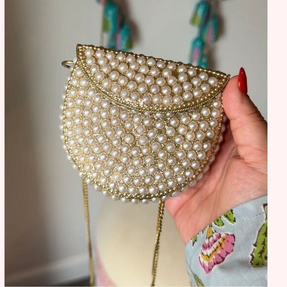 BRIDAL FORMAL PEARL MINI CLUTCH CROSSBODY BAG - Picture 4 of 14